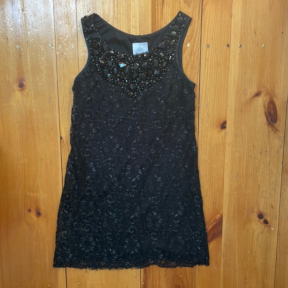 Decoded 1.8 Black Lace Mini Dress with beaded collar